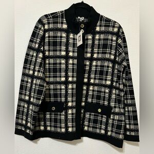 Anne Klein Black and Cream Plaid Blazer